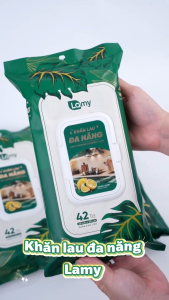Thùng 10 gói khăn lau đa năng cao cấp Lamy gói 42 tờ size lớn hương chanh