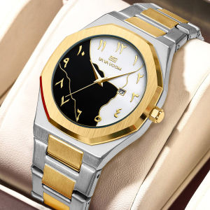 VA VA VOOM Brand Men Watch Fashion Stainless Steel Business Style Gold Luxury Calendar Clock Marble Dial Quartz Movement Watches