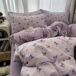 Bộ Đồ Giường 4 Mảnh Màu Tím Mới INS Dành Cho Nữ Sinh Viên Bộ Đồ Giường 3 Mảnh Cho Ký Túc Xá Bộ Đồ Giường 2 Lớp Vải Lụa