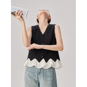 GULILI | Resort Style Black V-Neck Irregular Hem Ruffle Sleeveless Top