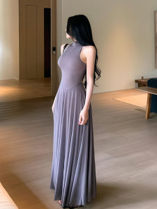 QIANMANZI | Đầm Maxi Voan Dài Cổ Cao Gợi Cảm Giúp Gầy