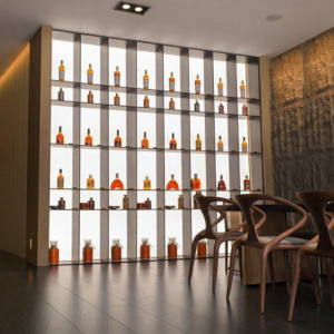 Luxury Acrylic Backlit Stainless Steel Built-in Wine Display Cabinet