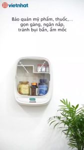 Tủ thuốc mỹ phẩm HOKORI nhựa VIỆT NHẬT cao cấp - Nắp trong kèm miếng dán ốc vít treo tường - 3635