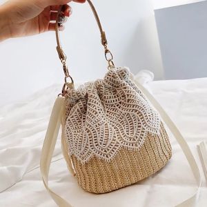 Tas Pantai Wanita Tas Jerami Tas Selempang Portabel Liburan Pantai Rotan Baru