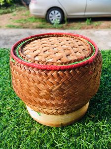 กระติบข้าวรหัส A17 กระติบข้าวเหนียว ลายดอกพิกุล ขนาดเล็ก กว้าง 5 นิ้ว