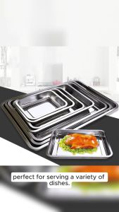 Rectangular stainless steel tray dinner plate Steamed dish Dinner dish Iron dish BBQ(Deep)