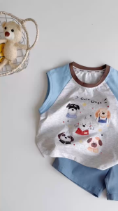 Set bộ bé trai áo thun tanktop họa tiết 5 Chú cún Cute kèm quần short size 9đến 25kg BERNIE T0226B11