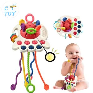 Baby Sensory Teething Toy Infant Montessori Chew Training Kids Pull String Activity Toy for Toddlers Push and Pull Toys
