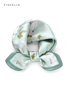 New Chinese Style Silk Square Scarf Silk Floral Print Gift Box Water Green Magnolia Silk Scarf Fashionable Summer Wrap