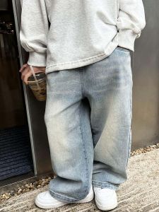 Light Blue Faded Jeans Straight Leg Loose Fit Childrens Jeans Spring Summer Style Baby Long Pants Boys Casual Trousers