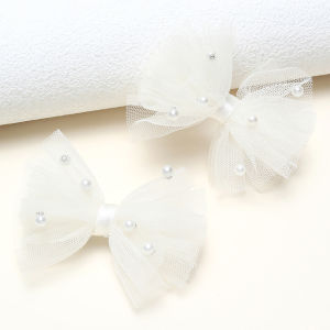 2Pcs Puffy Netting Hair Clips Bubble Cute Sweet Pink Pearl Bow Barrettes For Baby Girl Children School Play Headwear Accessories