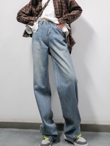 Elegant Extended High Waist Straight Leg Jeans Womens Fashionable Wide Leg Pants Retro Chic Spring Autumn Cotton Blend
