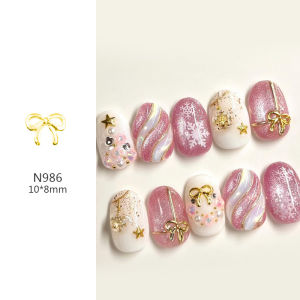 Mini Silver Christmas Wreath Butterfly Knot Nail Art Decorations Popular Network Beauty Nail Tools Metal Ornament Fairy Tale Style