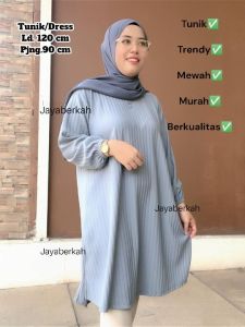 DRES TUNIK KNIT HORNET POLOS LD 120 LENGAN KARET ATASAN WANITA Melar Midi Muslim Panjang
