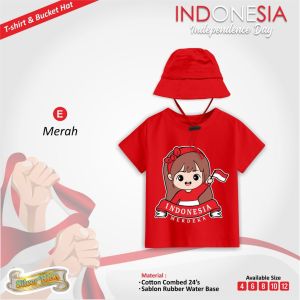 Kaos Kemerdekaan Anak Laki Laki Perempuan Free Topi T-Shirt Boys n Girl