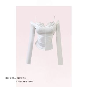 Cervical Plus Size Ladies Pure Desire Stylish Lace Sling Basic Female Fall and Winter 2023 Plus Size Short Bottoming Shirt Tops