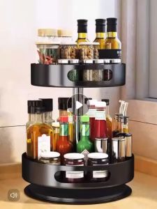 Kitchen rotating spice rack household countertop spice bottle multifunctional storage rack旋转厨房调料多功能收纳架