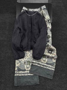 DANTING | Stylish Relaxed Fit Spring Outfit 2026 Black Shirt Coat & Wide Leg Pants Set 2 Pieces
