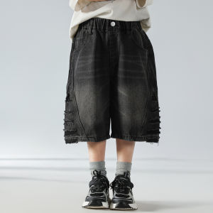 Boys Summer Shorts Korean Style Loose Thin Denim Five-Point Pants Cotton Childrens Wear Wide Leg Trousers for Kids