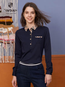 Versino Pure Cotton Long Sleeve T-Shirt Womens Spring Autumn Casual Elegant Ladies Polo Shirt Breathable Comfortable Daily Wear