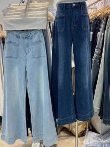 Summer Thin Denim High Waist Loose Drapey Womens Jeans Wide Leg Straight Floor-Length Pants Slimming Effect Casual Style