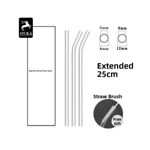 25cm Glass Drinking Straw Thickened Heat Resistant Eco Friendly Water Drinking Straw Transparent for Pearl Milk Tea