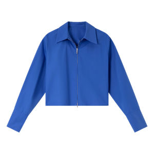 Vimly | Áo Blouse Nữ Cổ Ngắn Cotton Thuần Màu Xanh Klein