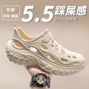 Mens Fishing Hole Shoes Summer Outdoor Wear Anti-Odor Anti-Slip Full Cover Driving Beach Stream Wading Sandals Breathable Sport Style EVA Material