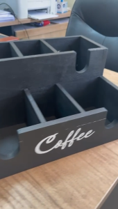 Azonee Wooden Coffee Cup Dispenser - 6-Compartment Lid Holder Coffee Station Organizer for Disposable Cups Sleeve Pods & Condiments (Black and White)