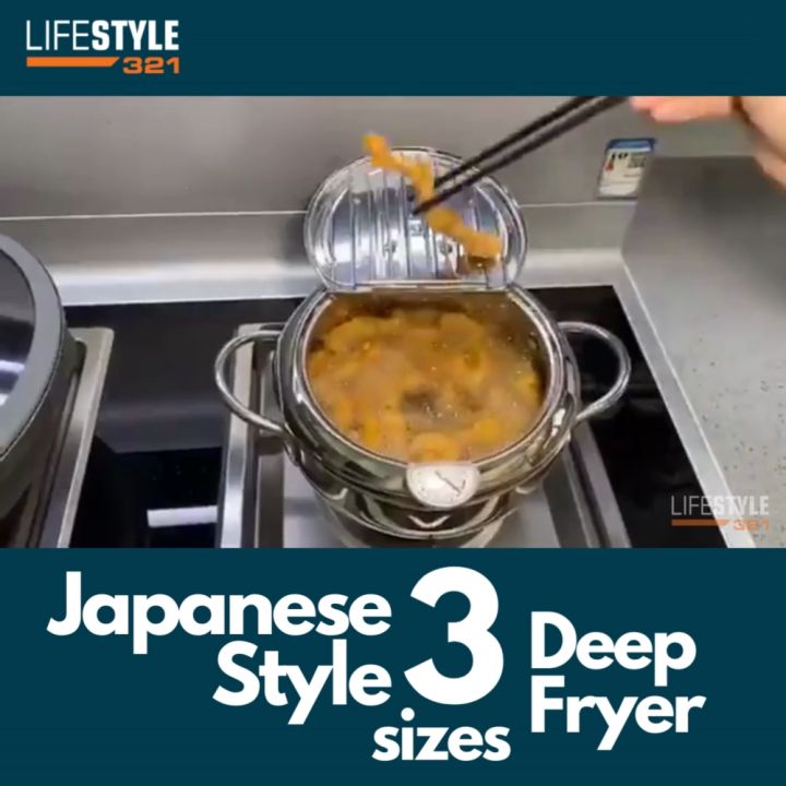 Japan Style Deep Fryer 304 Stainless Steel With Thermometer & Oil Drip