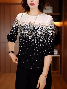 เสื้อเชิ้ตผ้าชีฟองลายดอกไม้ทรงหลวมสำหรับผู้หญิงในช่วงฤดูร้อน เสื้อเชิ้ตแขนยาวทรงเข้ารูปแบบใหม่ที่สวยงามและเป็นเอกลักษณ์