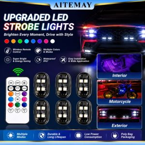 Aitemay 6 cái đèn LED nhấp nháy không dây có thể sạc qua USB RGB chống cảnh báo va chạm đèn cho trang trí xe xe máy an toàn đèn không gian