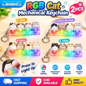 JBMBHC 2PCS Cute Cat Keychain Light Up Clicky Button Fidget Toy Decompression Gadget Kawaii Key Ring Accessory For Students Office Workers