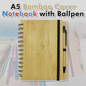 FMP A5 Size Bamboo Notebook Eco-Friendly Plain with Black Pen and Black Garter School & Office Supplies