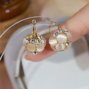 Elegant Full Diamond Cats Eye Stone Basket Hoops Womens High-End Sensation Floral Basket Ear Cuff Trendy New 2023 Jewelry