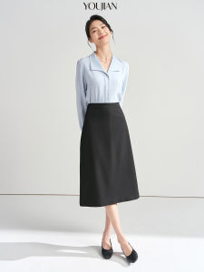 Pointed High Waist Professional Suit Skirt Womens Black Summer Gray over-the-Knee Formal Dress A- line Skirt Interview Sheath Skirt