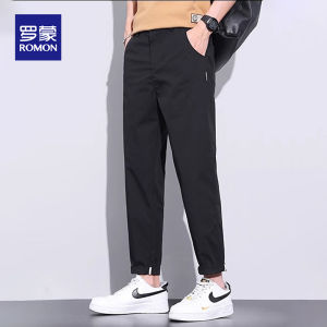 ROMON | Lormen Mens Casual Pants Summer New Style Breathable Thin Straight Leg Business Elastic Loose Nine Points Cotton Polyester Blend
