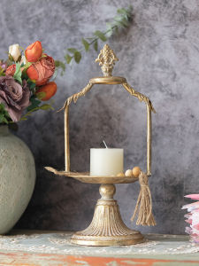 Rustic French Style Wrought Iron Candle Stand Decorative Tray Jewelry Display Home Decor