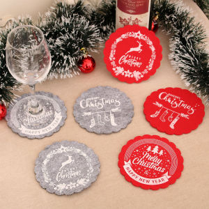 YESPERY 1/3Pcs Christmas Felt Coasters Anti-slip Round Placemat Goblets Mats Cups Pads For New Year Party Xmas Decoration