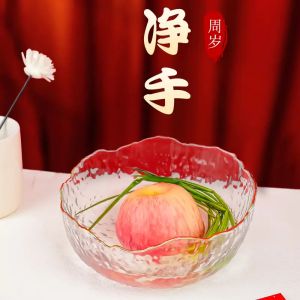 One Year Old Baby Glass Washing Basin Wedding Ceremony Pure Color round Shape Japanese Style Net Hand Gift Basin Baby Shower