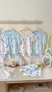Soft Breathable Bamboo Cotton Short Sleeves Two Pieces Children Kids Causal Top & Shorts Set