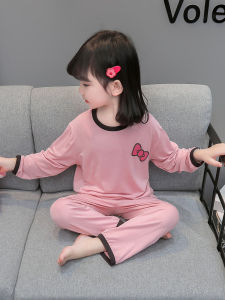 เด็กผู้หญิง ฤดูร้อน เครื่องปรับอากาศ ชุดนอน แขนยาวบางเฉียบ Modal เสื้อผ้าบ้านป้องกันความเย็นสําหรับเด็กใน ฤดูใบไม้ผลิ และ ฤดูใบไม้ร่วง