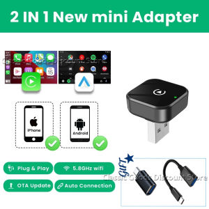 2 IN 1 Wireless Carplay Adapter Converts Wired to Wireless carplay Adapter for iPhone Wireless Control Plug & Play Carplay