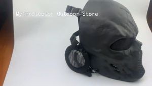 Military Tactical Airsoft Full Face Ear Protection Mask Halloween Party Cosplay Cycling Mask Outdoor CS Wargame Paintball Shooting Hunting Protective Skull Head Mask