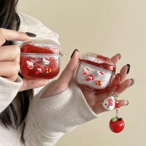 Sanrio | Original Sanrio Hello Kitty Cartoon Quicksand Earphone Case For Airpods 4 3 2/1 Pro 2 Pro 3 Headset Cover Pendant for Girls Gift