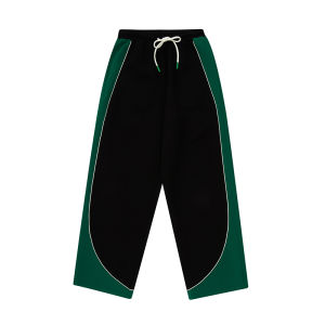 URLAZH | Retro Collegiate Style Color Block Loose High Waist Drawstring Contrast Casual Pants