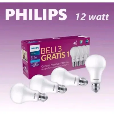 [PAKET ISI 4 PCS] Lampu Philips Led 12 Watt Promo Multipack Mycare Bulb 12w beli 3 Gratis 1