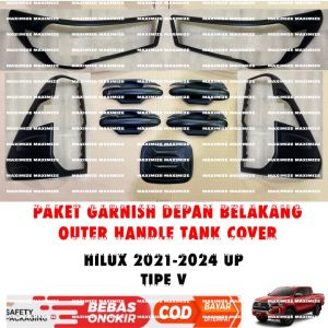 Paket Garnish Lampu Depan Belakang Outer Handle Tank Cover All New Hilux 2021 2022 2024 2025 TIPE G V Hitam