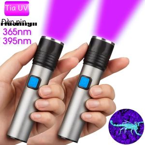 Đèn Pin UV Có Thể Phóng To 365/395nm Đèn Pin Tia Cực Tím Có Thể Sạc Lại Bằng USB Để Phát Hiện Vết Nước Tiểu Của Thú Cưng