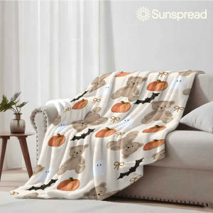 Beast Kingdom | Autumn Bear Ghost Print Soft Warm Flannel Blanket Lightweight Cozy Christmas Halloween Home Decor Room